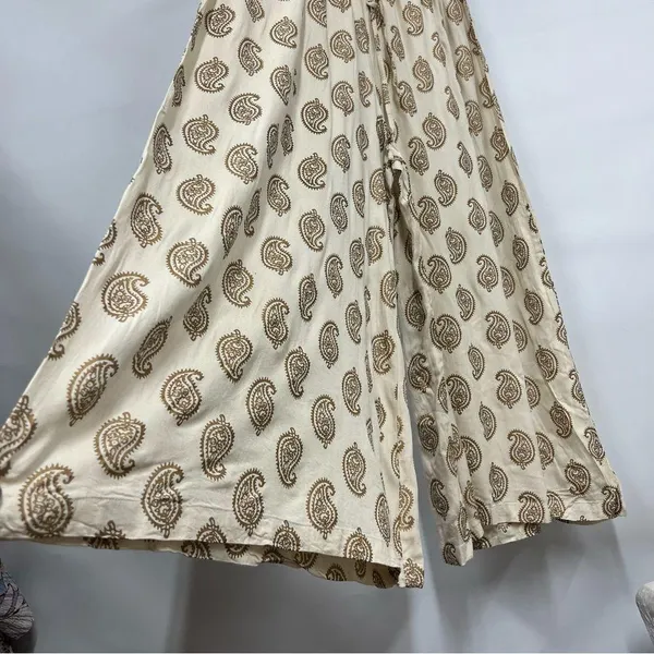 Paisley Cream l/xl wide flare leg pants resort wear elastic waist drawstring - Image 3