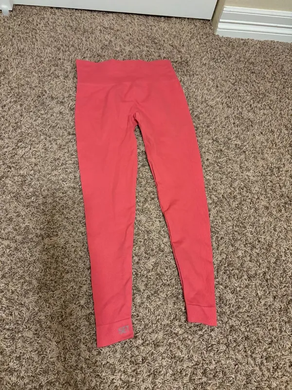 Set Active Leggings Solid Pink Estimated Size Small Ankle Length Nylon Blend - Image 3