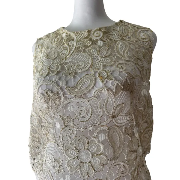 Endless Rose Sheer Cream Lace & Shiny Gold Tank Top - Image 4