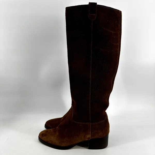 J.Crew Piper Knee-High Boots Suede Leather Almond Toe Western Pull On Camel 5 - Image 4