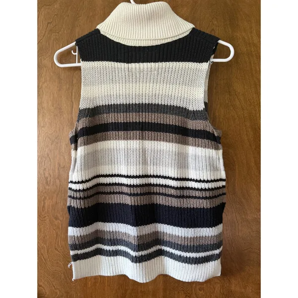 Abercrombie & Fitch Sz S Chunky Turtleneck Striped Sleeveless Knit Sweater Cozy - Image 4