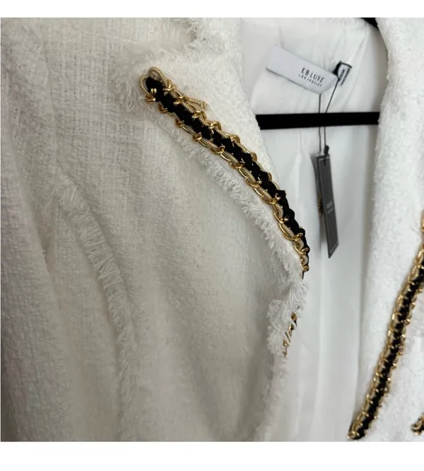 Elegant White Blazer with Black and Gold Details - Image 5