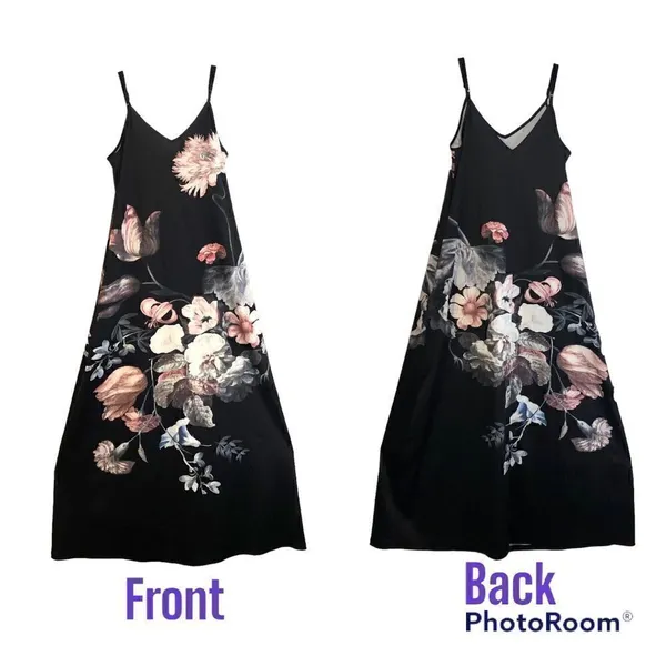 Maxi Dress For Women Flower Floral Print Sleeveless Adjustable Straps Size M - Image 2
