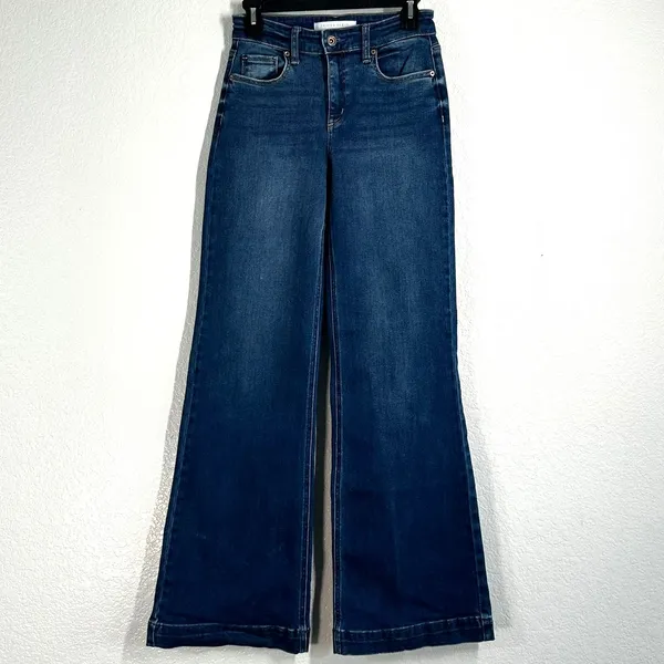 ENJEAN 3 /26 High Waisted Wide Leg Denim Jeans Trouser Dark Wash 32"inseam - Image 5