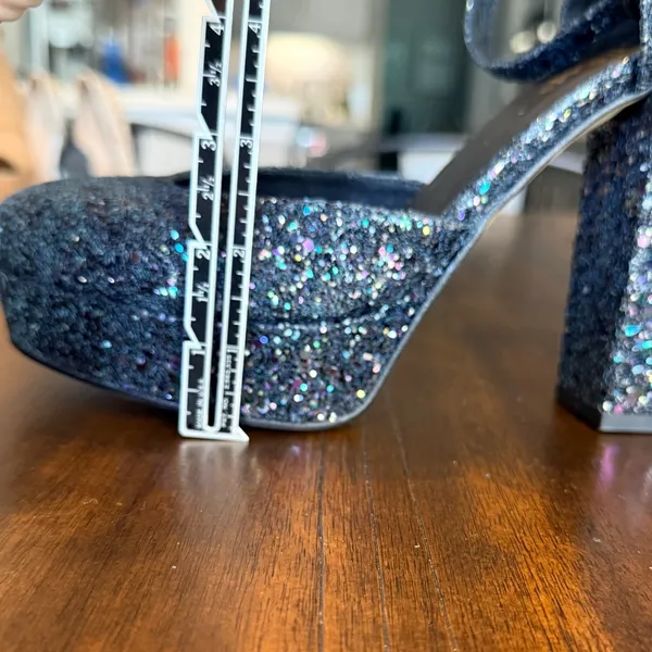 Shellys London Womens Blue Glitter Platform Block Heel Ankle Strap Size 37‎ 6.5 - Image 7