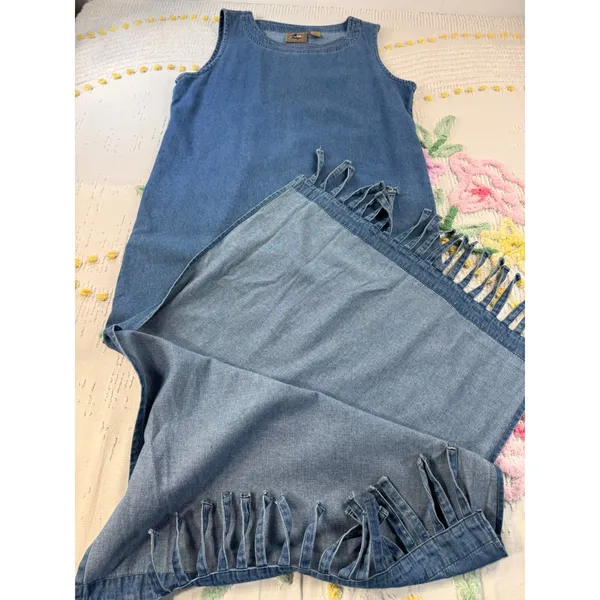 Dont Mess With Texas‎ Denim Fringe Maxi Dress and Jacket Set Blue Medium Vintage - Image 9