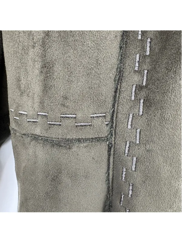 Olive Green Hooded Penny Lane Jacket Faux Shearling Fur Lined Embroidery XL NEW - Image 8