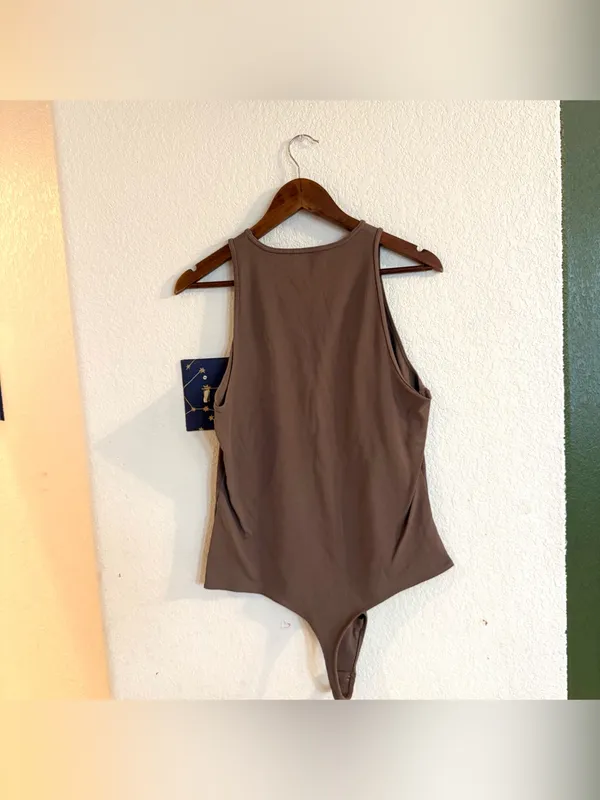 Abercrombie & Fitch Womens Bodysuit Taupe High Neck Sleeveless Ribbed Size XXL - Image 2