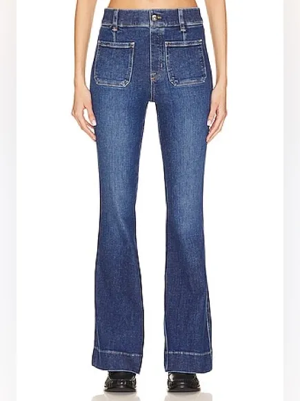 Spanx Flare Jeans Womens XL Blue Retro Patch Pockets 20850R - Image 2