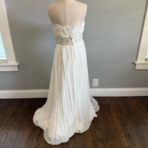 Jasmine Couture Strapless‎ Wedding Dress Pleated Skirt Size 8 Sequins Beaded - Image 8