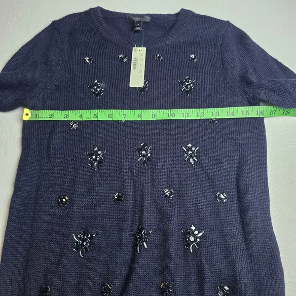 J. Crew NWT Womens Navy Blue Jeweled Embellished Mohair Wool Blend Sweater‎ S - Image 8
