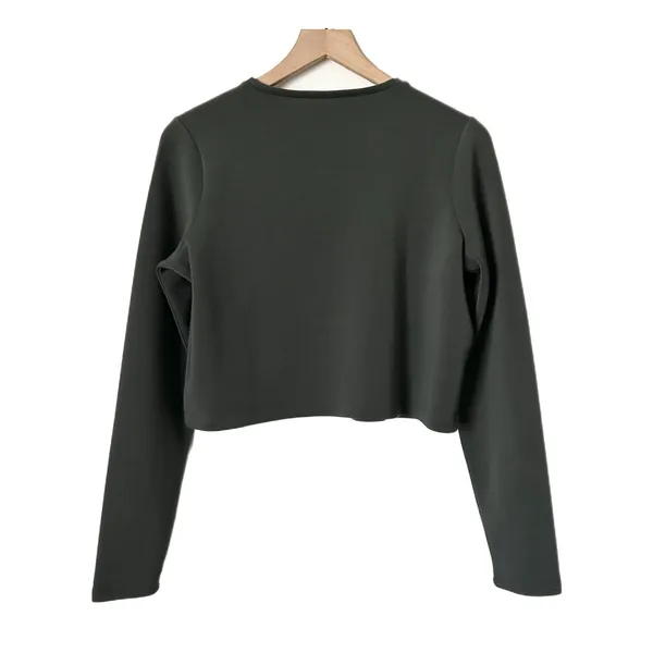 Spanx AirEssentials Long Sleeve Cropped Crew Green Gray Modal Blend Top Medium - Image 2