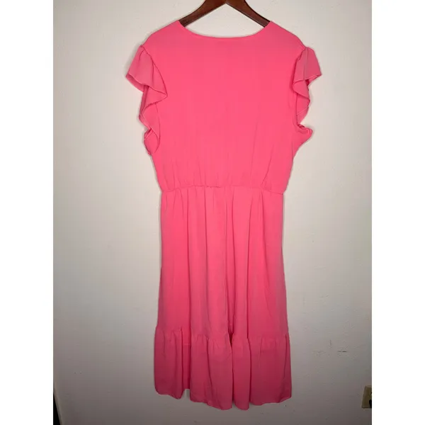 PrettyGarden Flutter Sleeve Wrap Midi Dress Pink‎ Solid Casual Boho Size XXL - Image 4