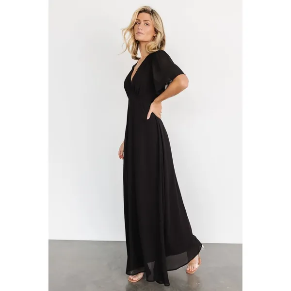 Baltic Born NWOT‎ Esti Black Maxi Dress V Neck Short Sleeve Cocktail Large - Image 2