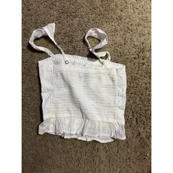 Abercrombie & Fitch White Lace Ruffle Cami Smocked Crop‎ Top XS Cottagecore - Image 4