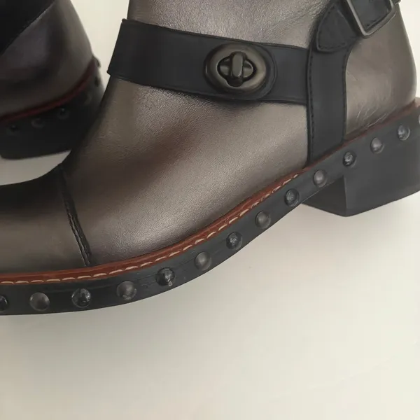 COACH Moto Bootie Gunmetal Black Leather Studded Ankle Boots Women's Size 8 - Image 5