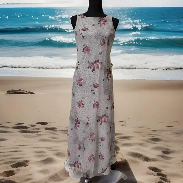 y2k Tailor B Moss sz 6 Gray Sheer Floral‎ Dress Made In US whimsgoth cottagecore - Image 3