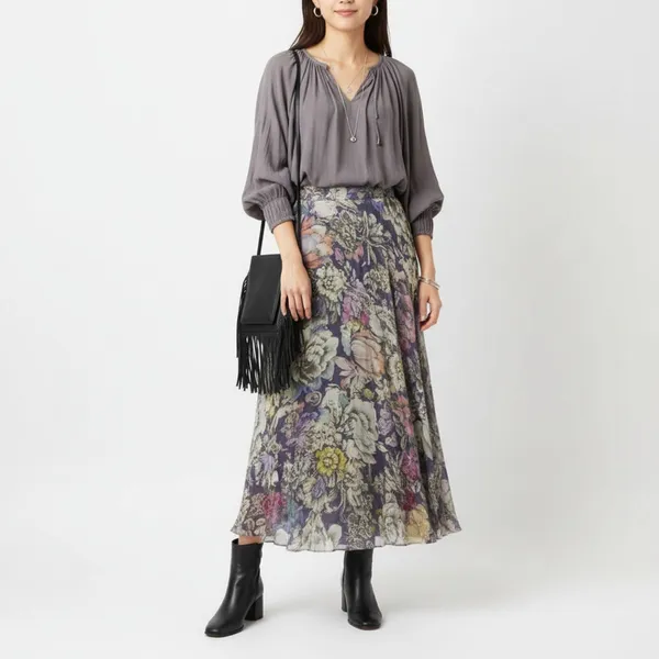Anthropologie Gray Floral A Line Maxi Skirt 0 - Image 6
