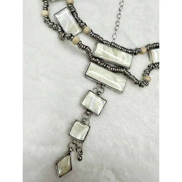 NEW Free People Lately Necklace Mother of Pearl Bohemian Goddess Layered Silver - Image 2