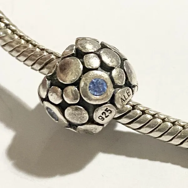 Vintage PANDORA Sterling Silver‎ Blue Cubic Zirconia Charm Dots ALE 925 - Image 3