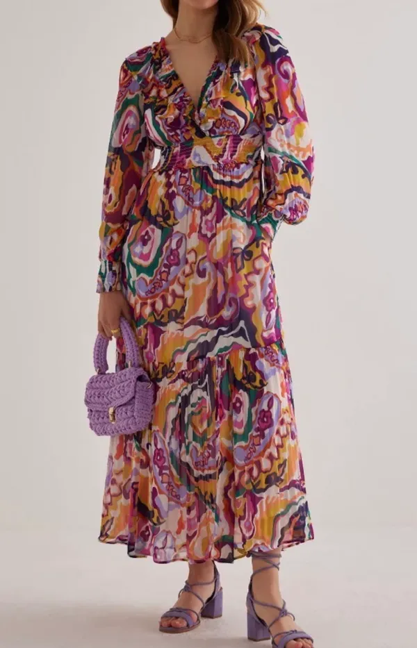 Anthropologie The Odetta Ruffled V-Neck Dress, Size XXS - Image 6