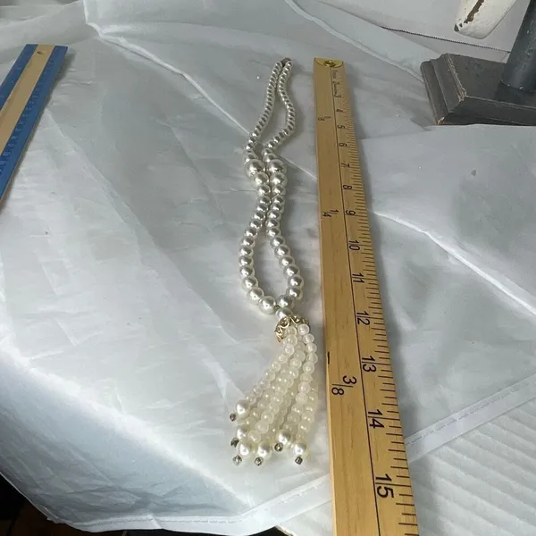 Vintage faux glass pearls 24” & beaded tassel. - Image 6