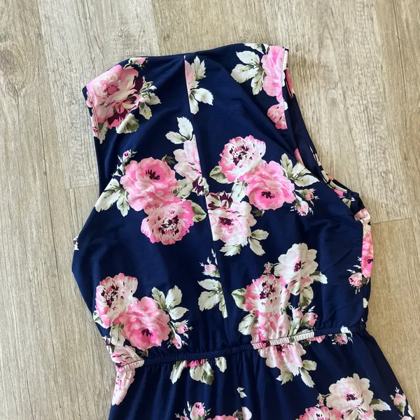 Womens Three Pink Hearts Blue with Pink Floral Print Maxi Dress - M - Image 6