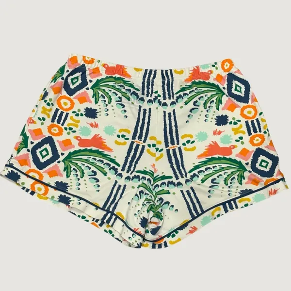 Emily McCarthy Ikat Jungle Tropical Multi Print Pima Cotton Pajama Shorts Small - Image 2