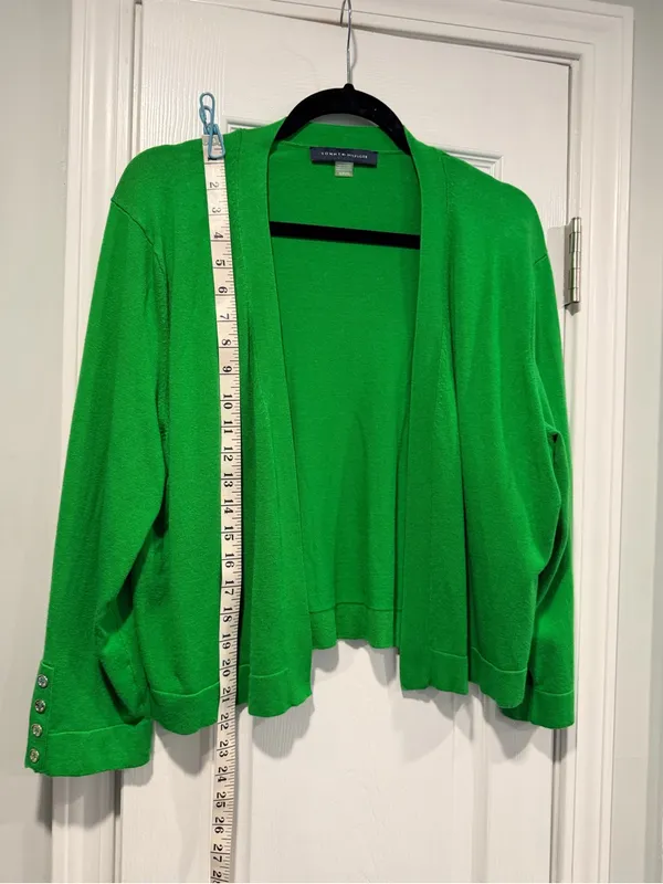 Tommy Hilfiger Size XL Kelly Green Open Front Cardigan Sweater Button Cuff - Image 3
