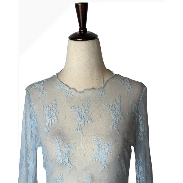 Beverly and Beck PacSun Lace Mesh Top Women Small Blue NWT Sheer Fairycore Y2K - Image 4