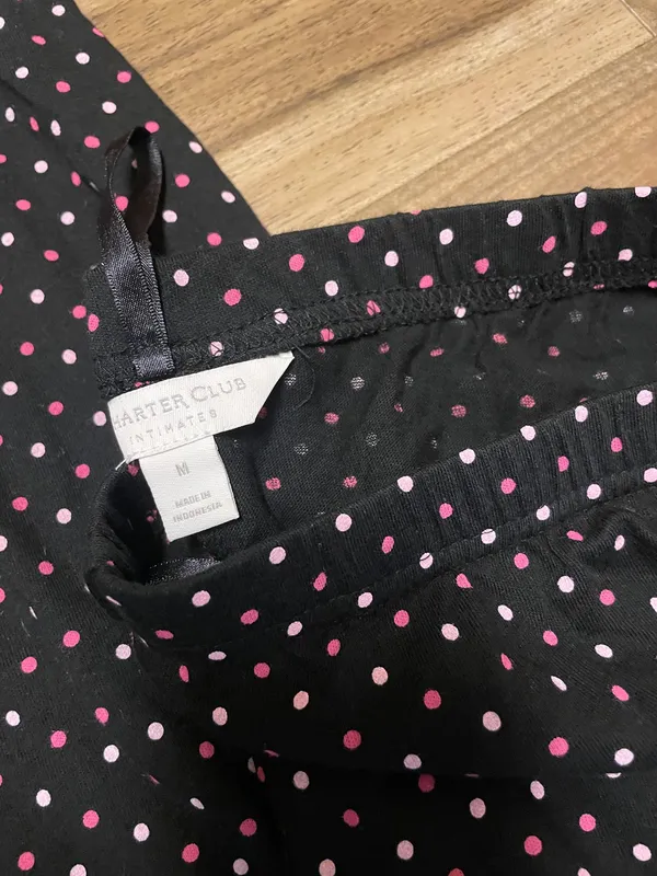 NWT! Charter Club Black Polka Dot 2 Piece Short Sleeve Pajama Set Women's Size Medium - Image 6