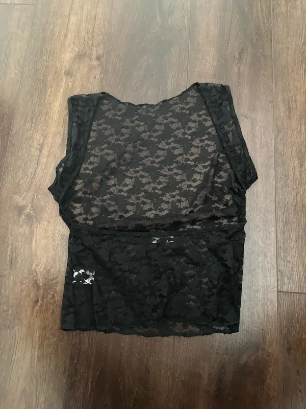 Cotton Candy LA Black lace top with open back - Image 2