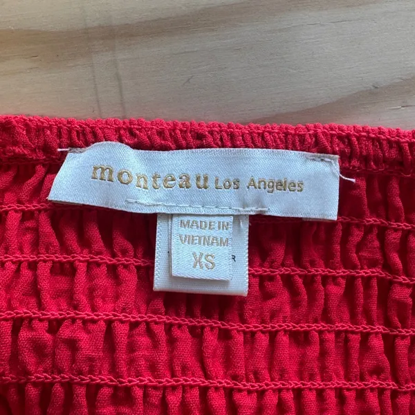 Monteau Los Angeles Red Maxi Dress XS Spaghetti Strap Cutout Back Smocked - Image 6