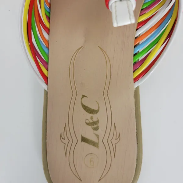 L&C Women's Slipper 6 Brown Multicolor Leather Band Strap Slip-On Flat Sandals - Image 8