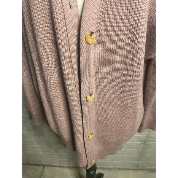 Illusory‎ Mauve V-Neck Button Front Ribbed Knit Cardigan Sweater Size Large - Image 2