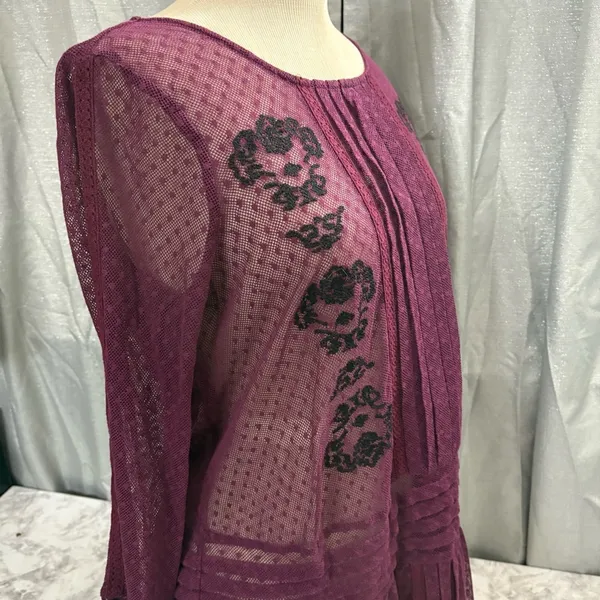 Free People maroon and Black enroidered sheer Jocelyn tunic top - Image 3