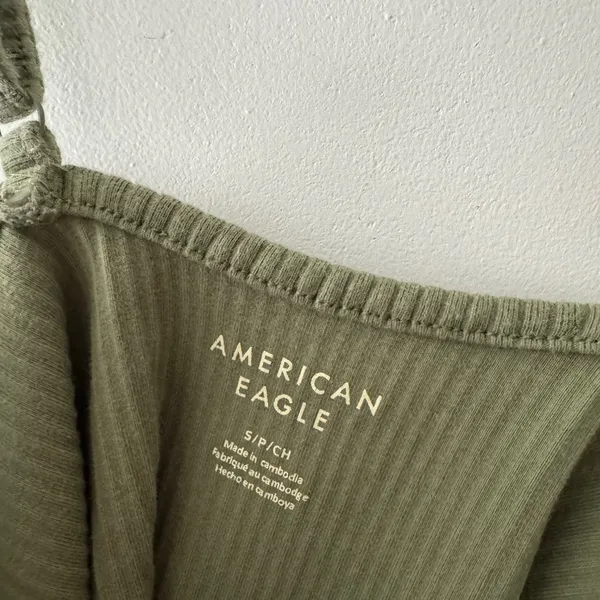 American Eagle High Neck Olive Green Ribbed Bodysuit‎ - Image 5
