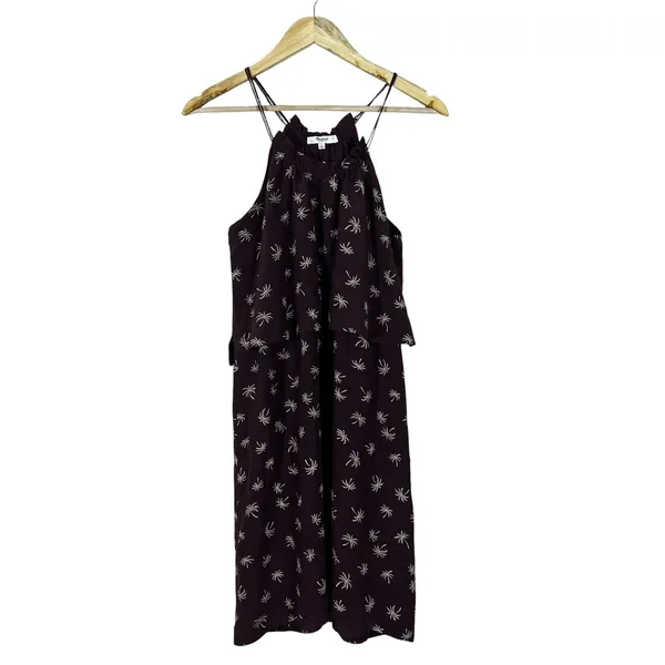 Madewell Dream Drift Overlay Palm Tree Halter Dress 100% Silk Plum Purple Size 0 - Image 2