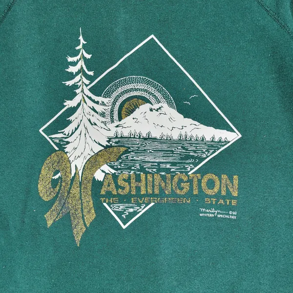 VTG Hanes Washington Evergreen State USA Collar Sweatshirt XL Green Marilyn ‘92 - Image 3
