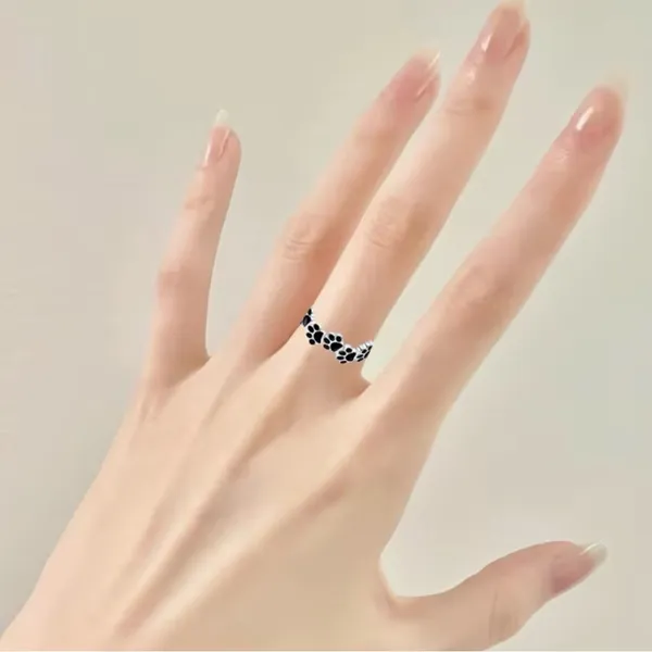 Paw Print Stainless Steel Silver and Black Paw Print Adjustable Ring Size 6-9 - Image 4