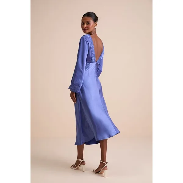 Lulus NWT Illustrious Elegance Periwinkle Satin‎ Long Sleeve Midi Dress Size XL - Image 2
