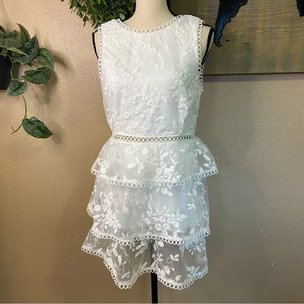 NWOT Lulus Look So Sweet White Floral Embroidered Organza Mini Dress - Image 3