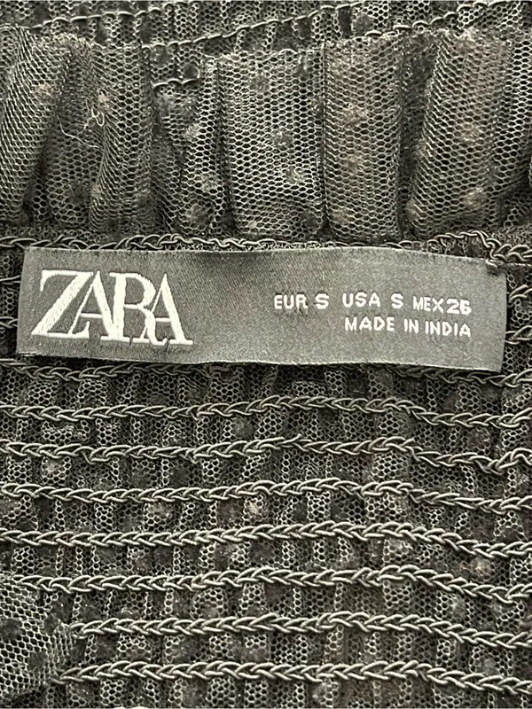 ZARA Black Dotted Sheer Smocked Puff Sleeve Layering Babydoll Blouse - Image 4