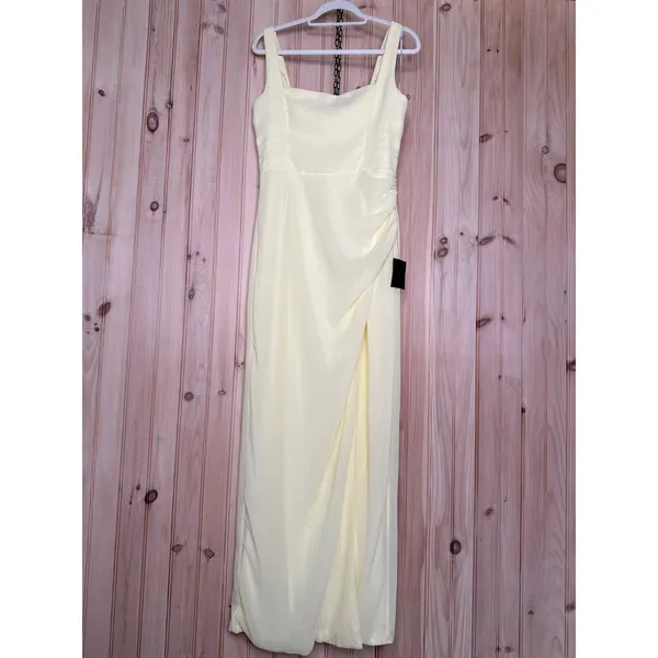 NWT Lulus Glamorous Disposition Light Yellow Ruched Maxi Dress Bridesmaid Sz L - Image 2
