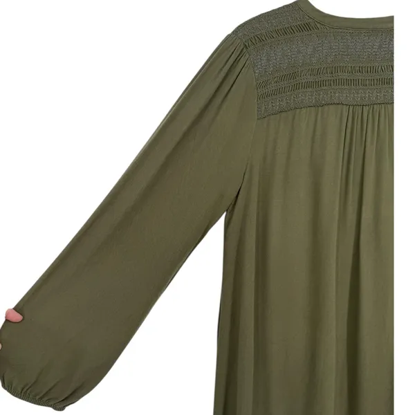 Anthropologie Maeve‎ Ragonda Tunic Dress Moss Green Smocked Long Sleeve Size 12 - Image 13