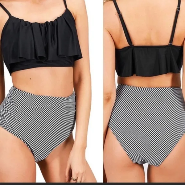 Cupshe striped black white high waist swim bottom small NWT - Image 2