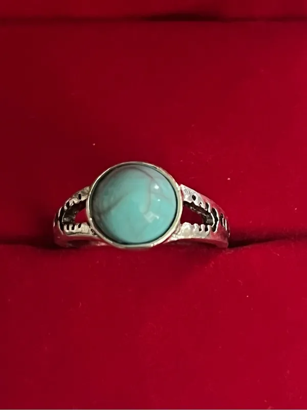 Boho/Vintage Design Stainless Steel Silver Faux Turquoise Ring Size 7 NWT - Image 2