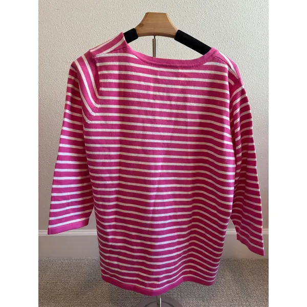 Lauren‎ Ralph Lauren Sweater Womens 1X Pink Striped V-Neck 3/4 Sleeve Preppy - Image 4