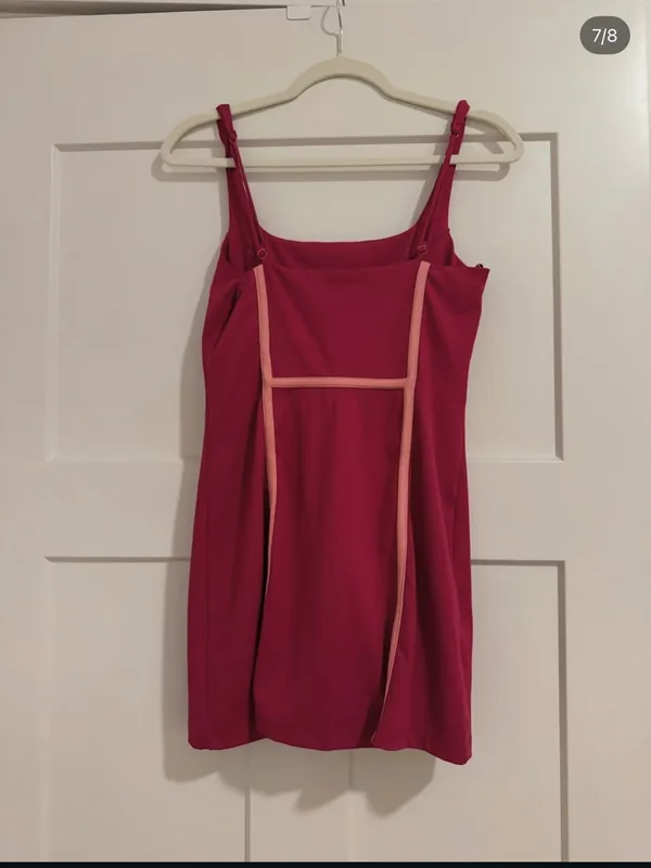 Fuchsia Pink Bodycon Mini Dress with Light Pink Piping - Image 3