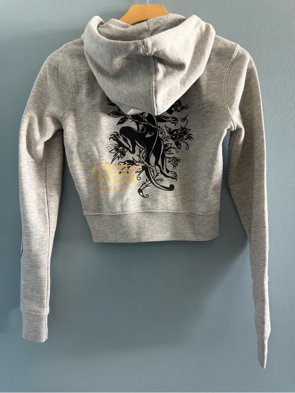 Ed Hardy Cropped Full-Zip Grey Hoodie - Image 4